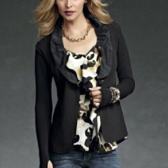 CABI Tuxedo Dinner Vest 917 Black Sleeveless Mixed Media Single Button Jacket 6 - Picture 1 of 13